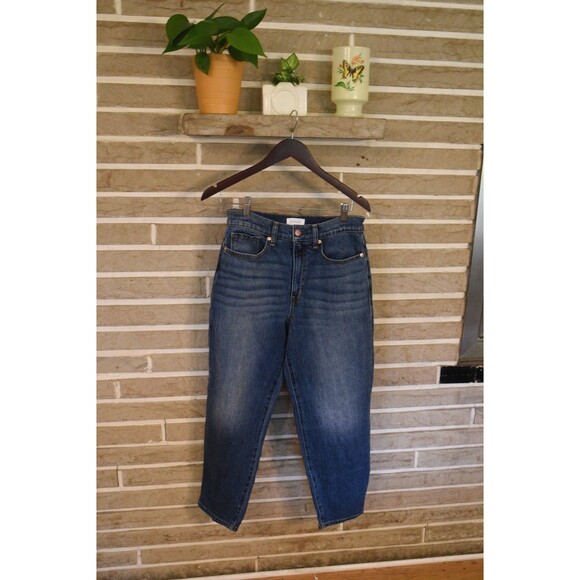 Evereve Women's Ever Vintage Barrel Leg Jeans US Dark Blue Wash Size 28 - Picture 1 of 10